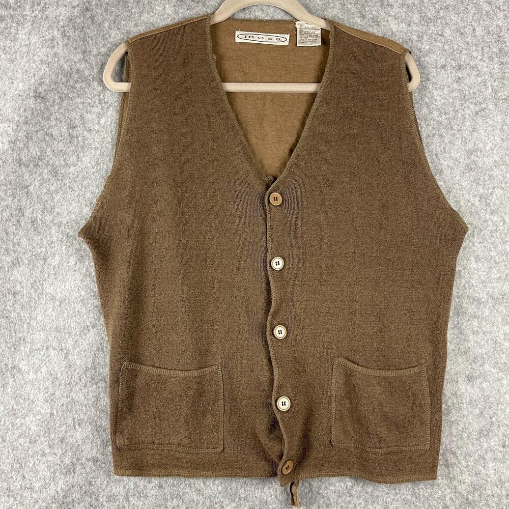VTG Mosa Linen Cotton Vest Mens‎ Medium Brown Academia Grandpa Minimal Hong Kong